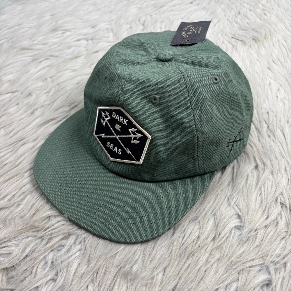 NWT Dark Seas Men's OS Green Twill Cotton Flat Bill Baseball Hat Cap Nautical